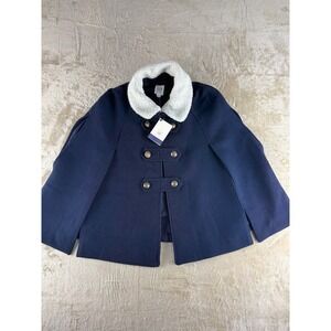Gap Kids Girls Navy Blue Wool Blend Peacoat Cape Borg Collar Buttons L 10-11 NEW